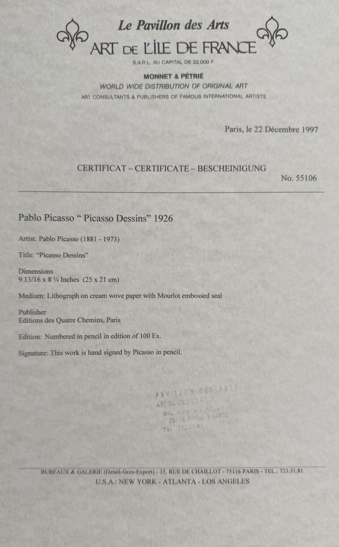 Pablo Picasso Igor Stravinsky Portrait Litho COA - 7