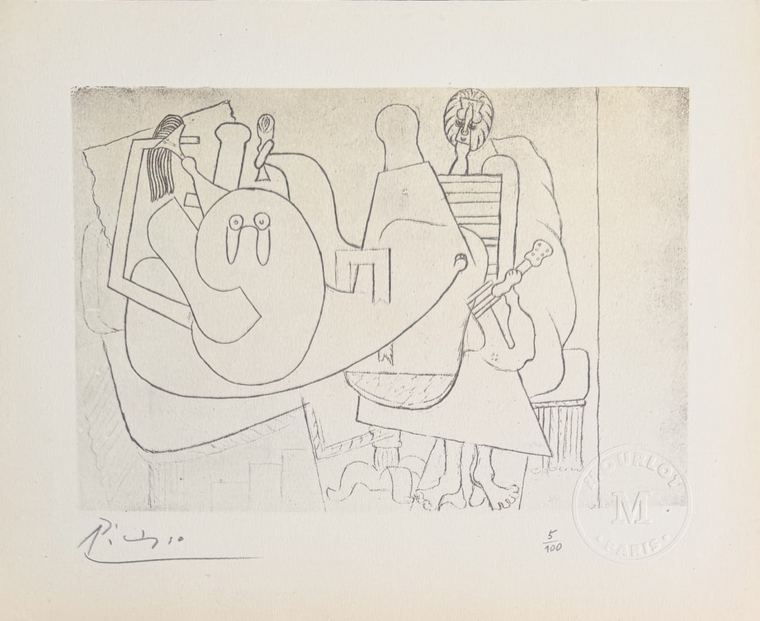 Pablo Picasso Original Lithograph COA Unknown: Title Pablo Picasso original lithograph. Titled "Unknown", from "Picasso Dessins" series. Signed in pencil lower left. Embossed seal from Mourlot Paris. Numbered 5/100 in pencil. On verso page #6.
