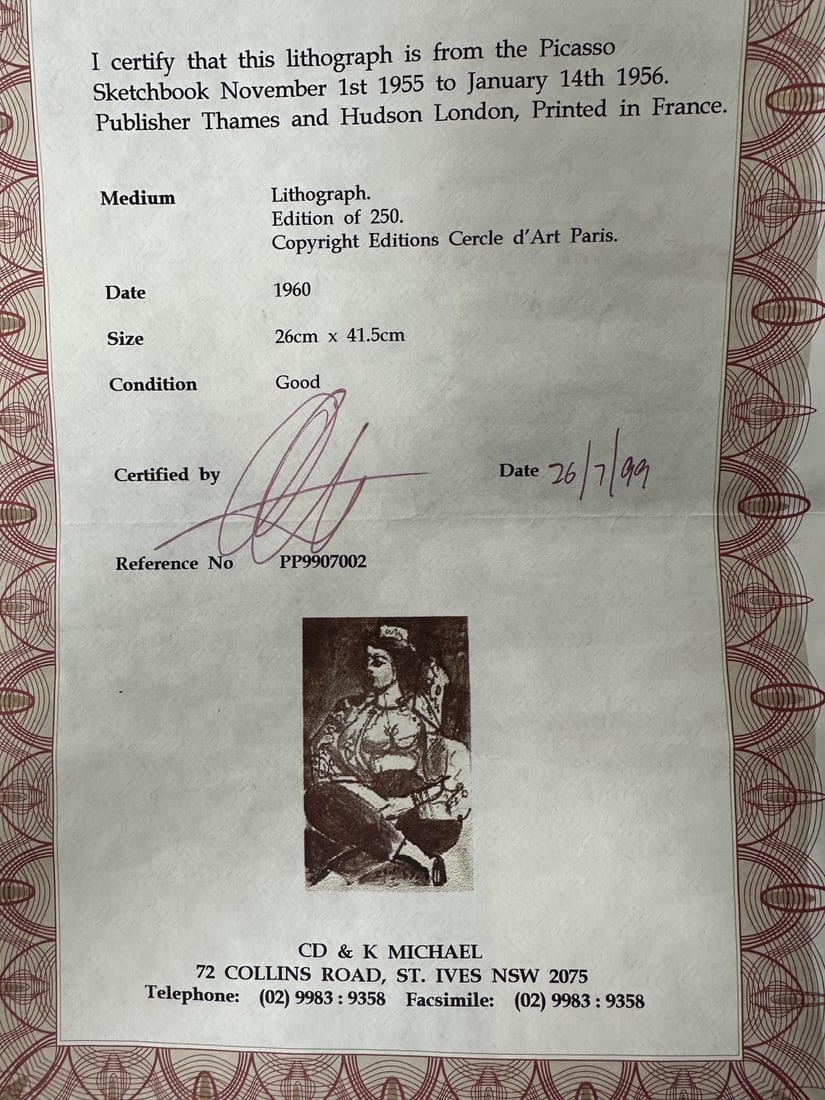 2 Sided Pablo Picasso Litho 1960 COA - 5