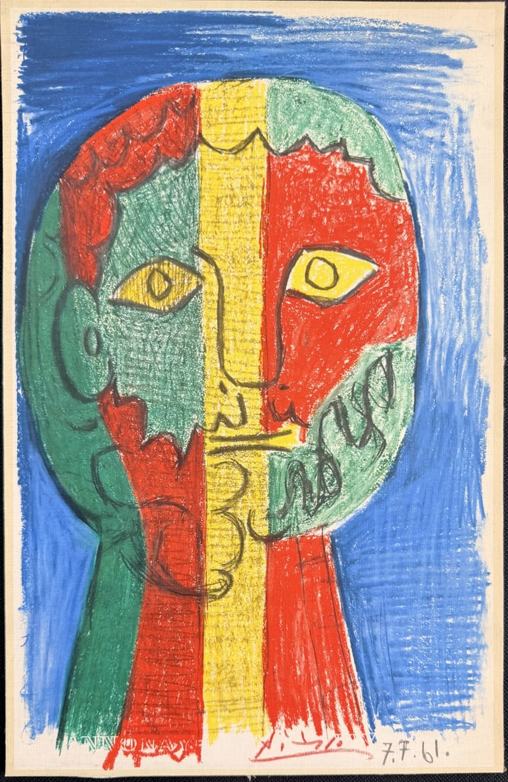Pablo Picasso "Les Dejeuners" 1962 Litho: Pablo Picasso original color lithograph, titled "Les Dejeuners", dated 1962. Published by Cercle d'Art, Paris. Signed in red crayon. These are adhered to heavy artist board. Excellent condition.