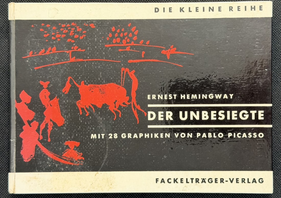 Ernest Hemingway "The Undefeated" Pablo Picasso: Ernest Hemingway book, "The Undefeated" featuring a portfolio of 28 illustrations by Pablo Picasso. Certificate of Authenticity. Published in 1959. Signed and dated Picasso in black pencil on interior