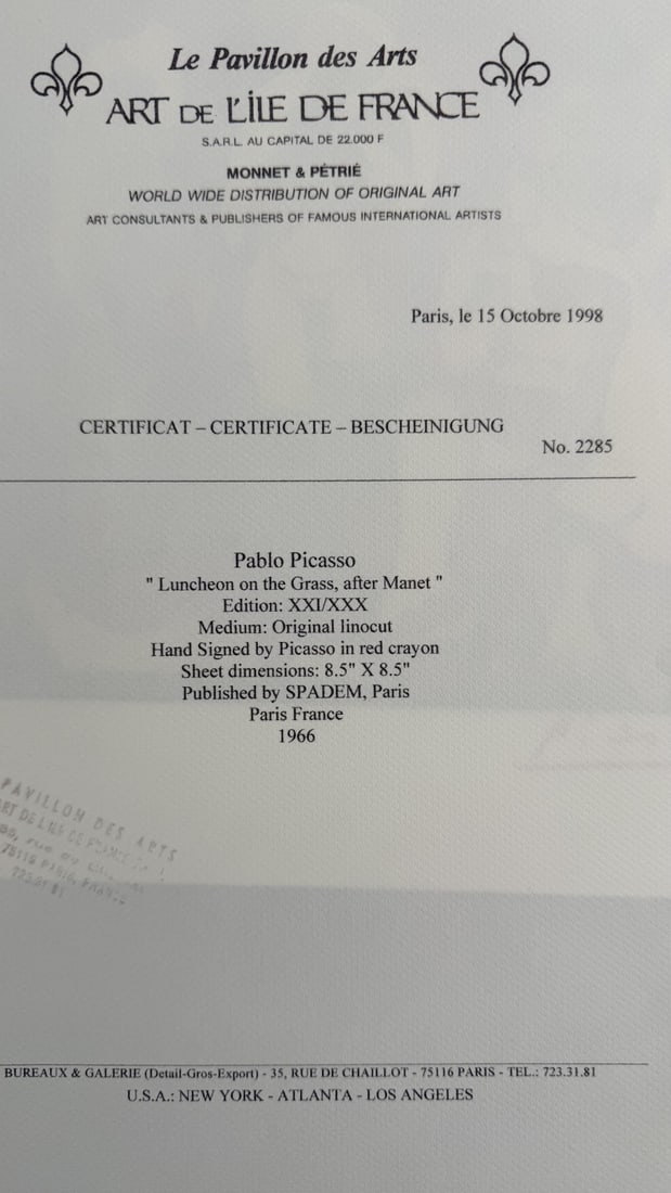 2pc Pablo Picasso Original Linocuts - 5