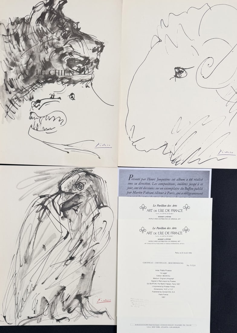3pc Pablo Picasso Original Lithographs "Un Aigle (1 of 15)