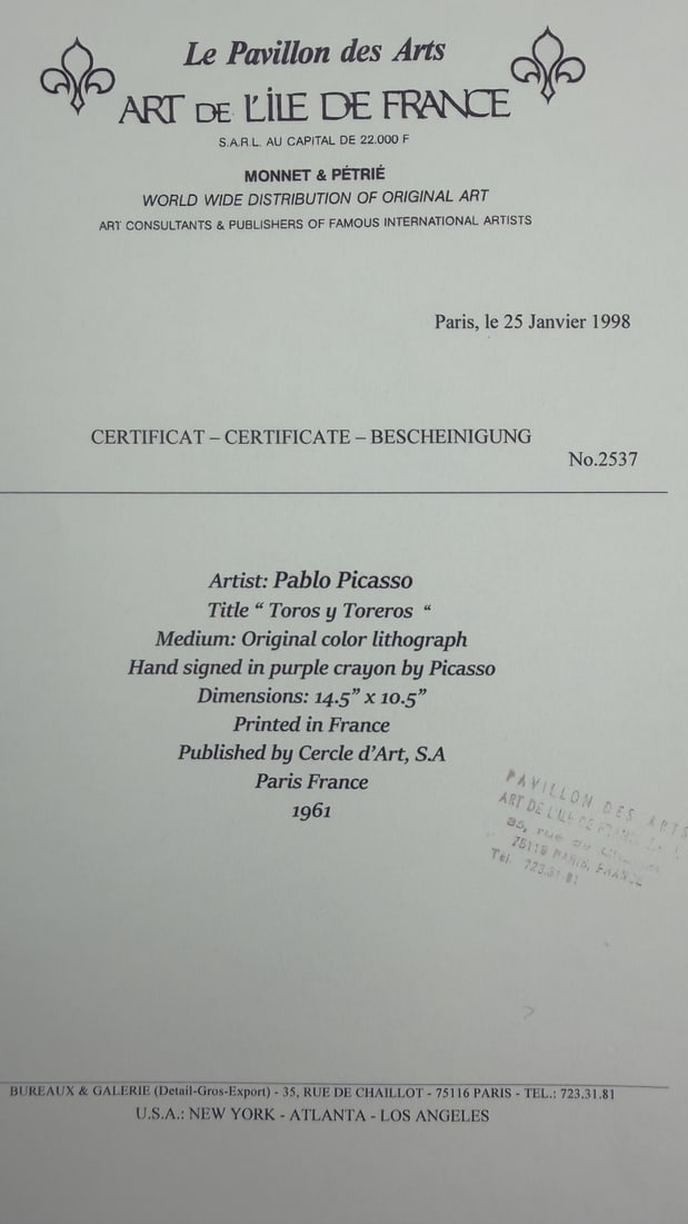 4pc Pablo Picasso Original Color Lithographs - 13