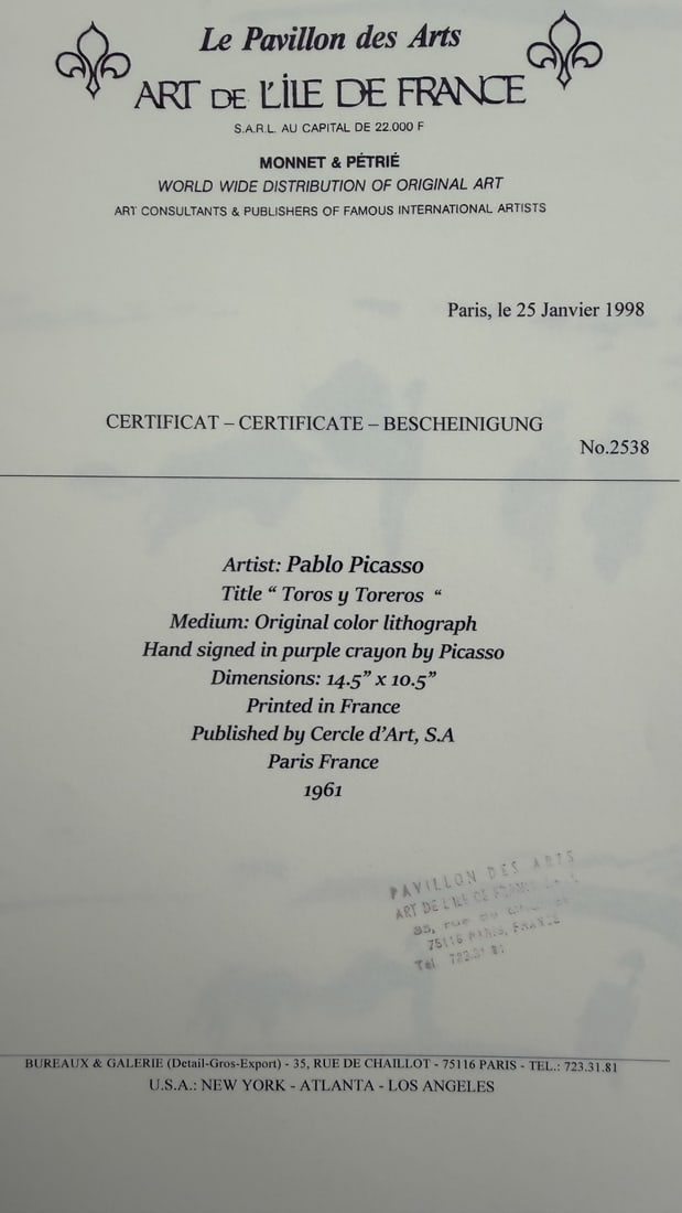 4pc Pablo Picasso Original Color Lithographs - 4