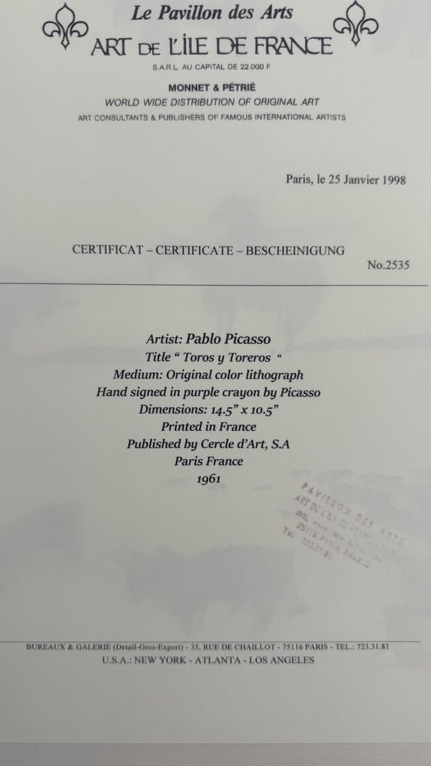 4pc Pablo Picasso Original Color Lithographs - 7