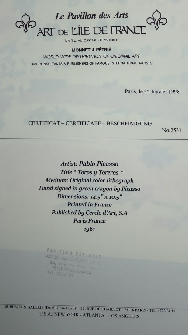 4pc Pablo Picasso Color Lithographs - 4