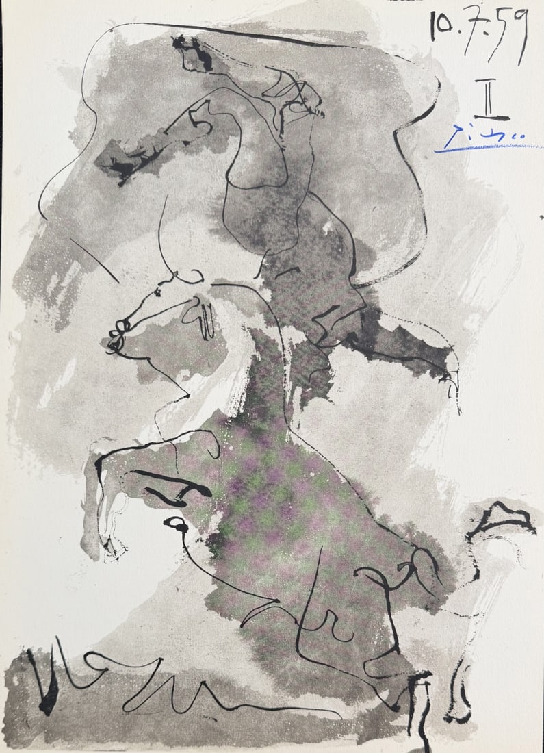 8pc Pablo Picasso Original Lithographs Black & Wh: 8 Pieces by Pablo Picasso original lithographs black and white, from the "Toros y Toreros" series. Certificate of Authenticity for each. Signed in blue crayon. Published by Cercle d'Art SA Paris Franc