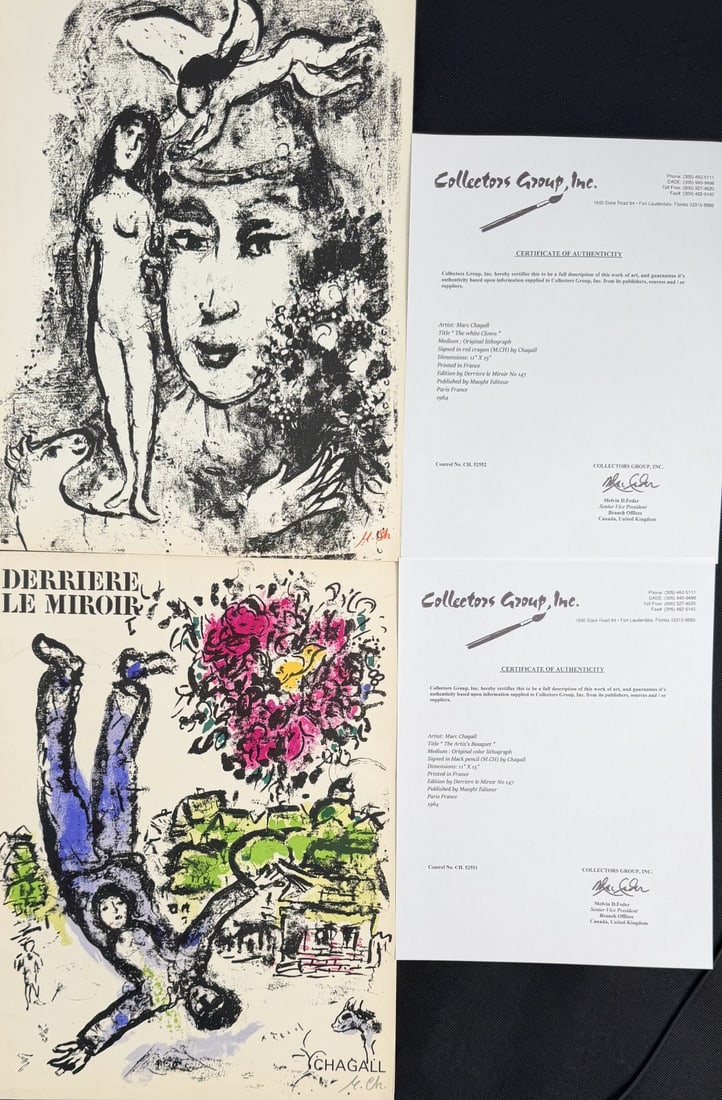 2pc Marc Chagall Original Color Lithographs COAs (1 of 16)