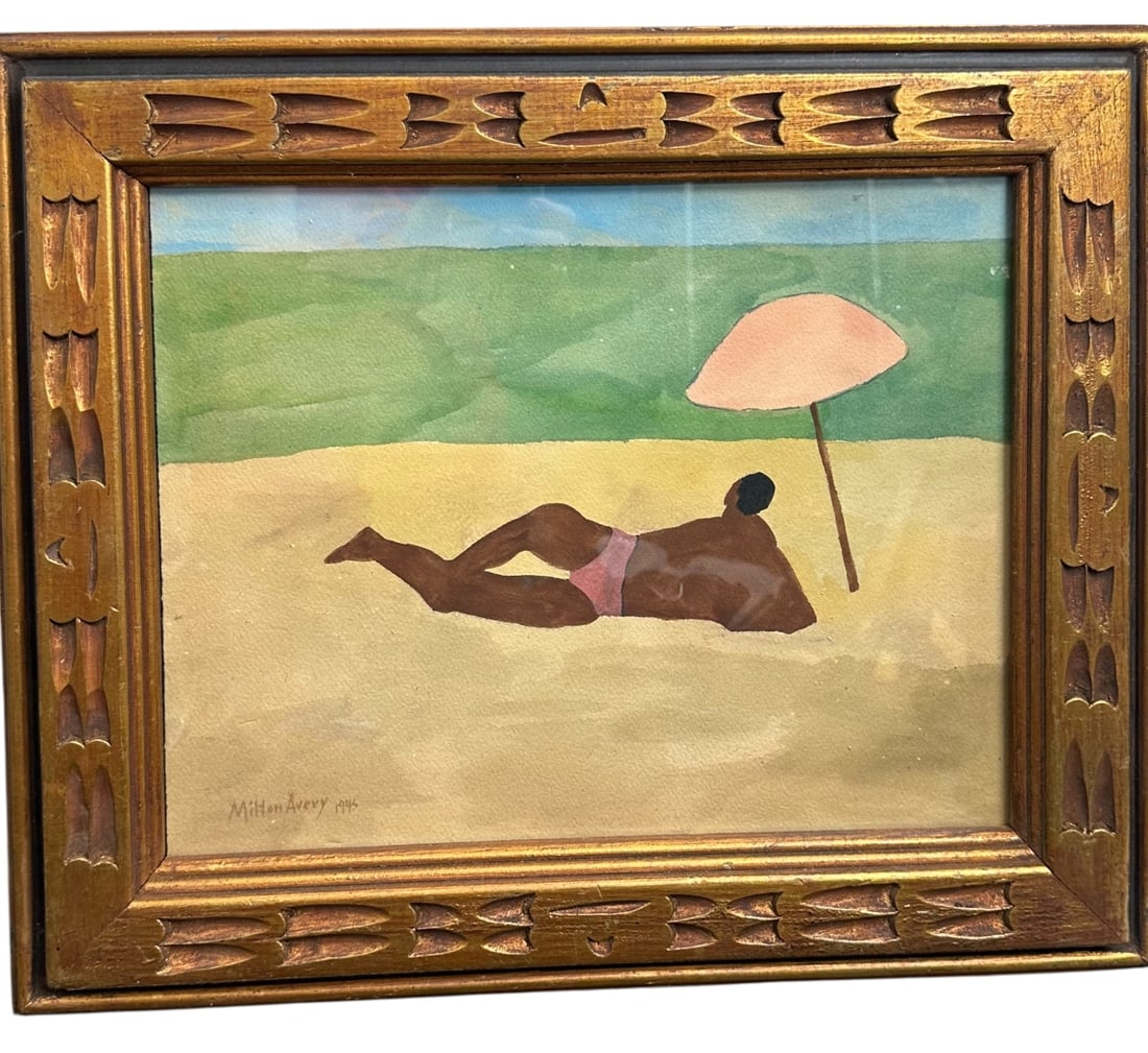 Milton Avery Original Gouache on Artist Paper: Milton Avery (1885-1965) original gouache on artist paper, dated 1946. Signed and dated lower left. Label on verso from Shepler's The Lamp Post custom picture framing. Excellent condition. Art measure