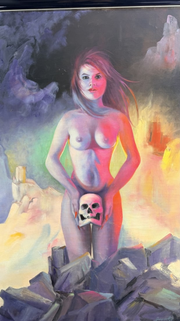 Junko Original Oil on Canvas Nude Female: Junko aka Yang Soon Junko Linedecker (Pembroke Pines) original oil on canvas. Clifford L Linedecker married Yang Soon (Junko) Ri in 1957. Most of her work is lithographs and pencil sketches. This is a