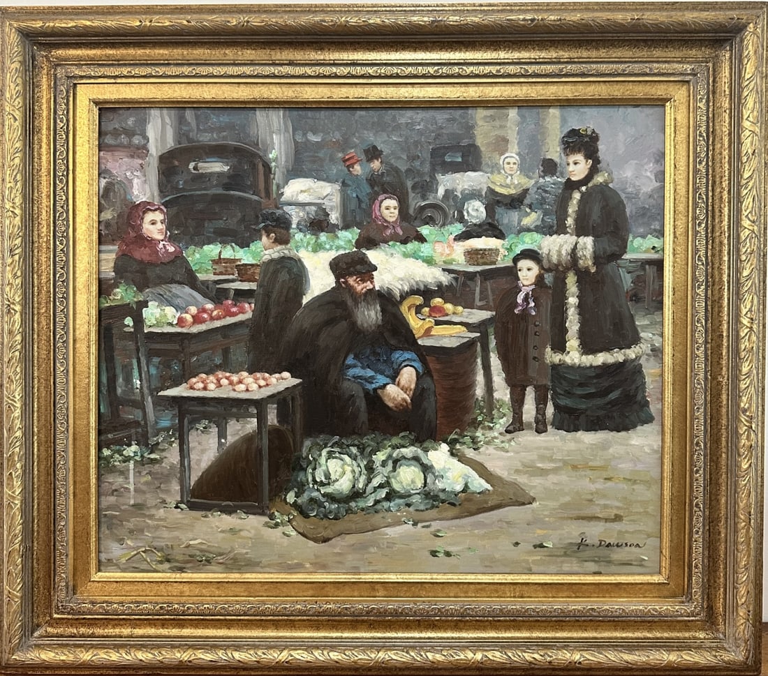 K. Dawson (Daluson/Dallson) Oil on Canvas Market (1 of 10)