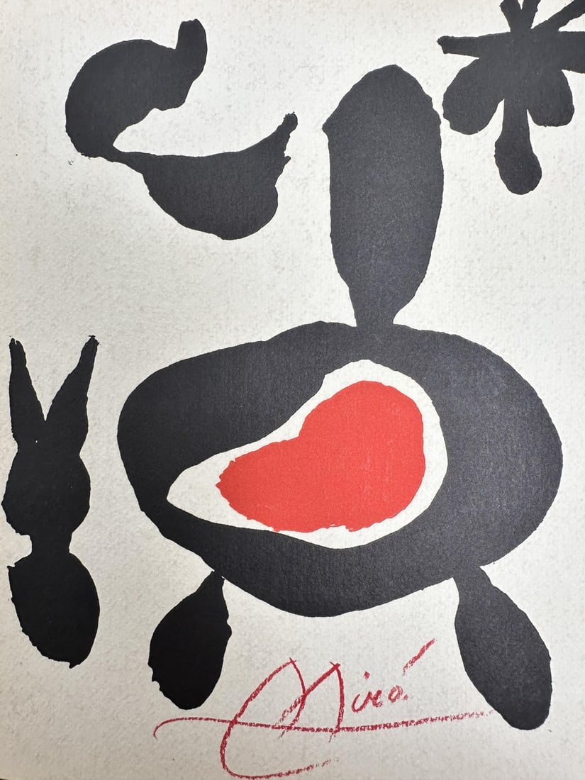 Joan Miro "Study for the Cover of the Catalogue": Joan Miro original color lithograph and book cover "Study for the Cover of the Catalogue" from 1947. From Miro's first trip to the USA. Inside the book cover is an original color lithograph that unfol