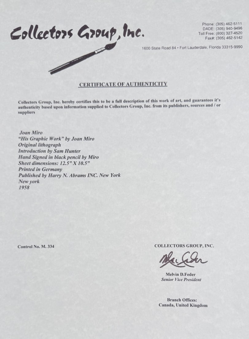 4pc Joan Miro Lithographs "His Graphie Work" COA - 3