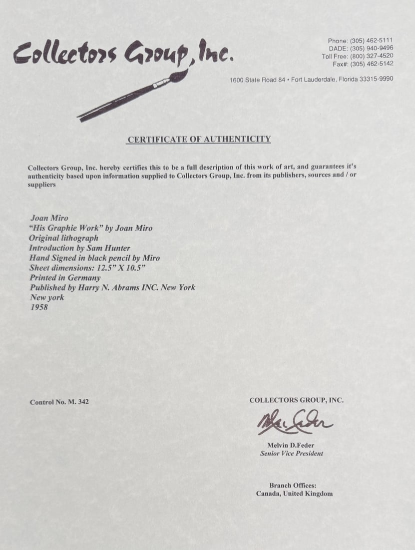 4pc Joan Miro Lithographs "His Graphie Work" COA - 5