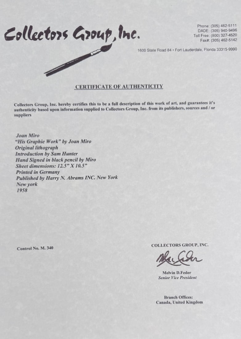 4pc Joan Miro Lithographs "His Graphie Work" COA - 7