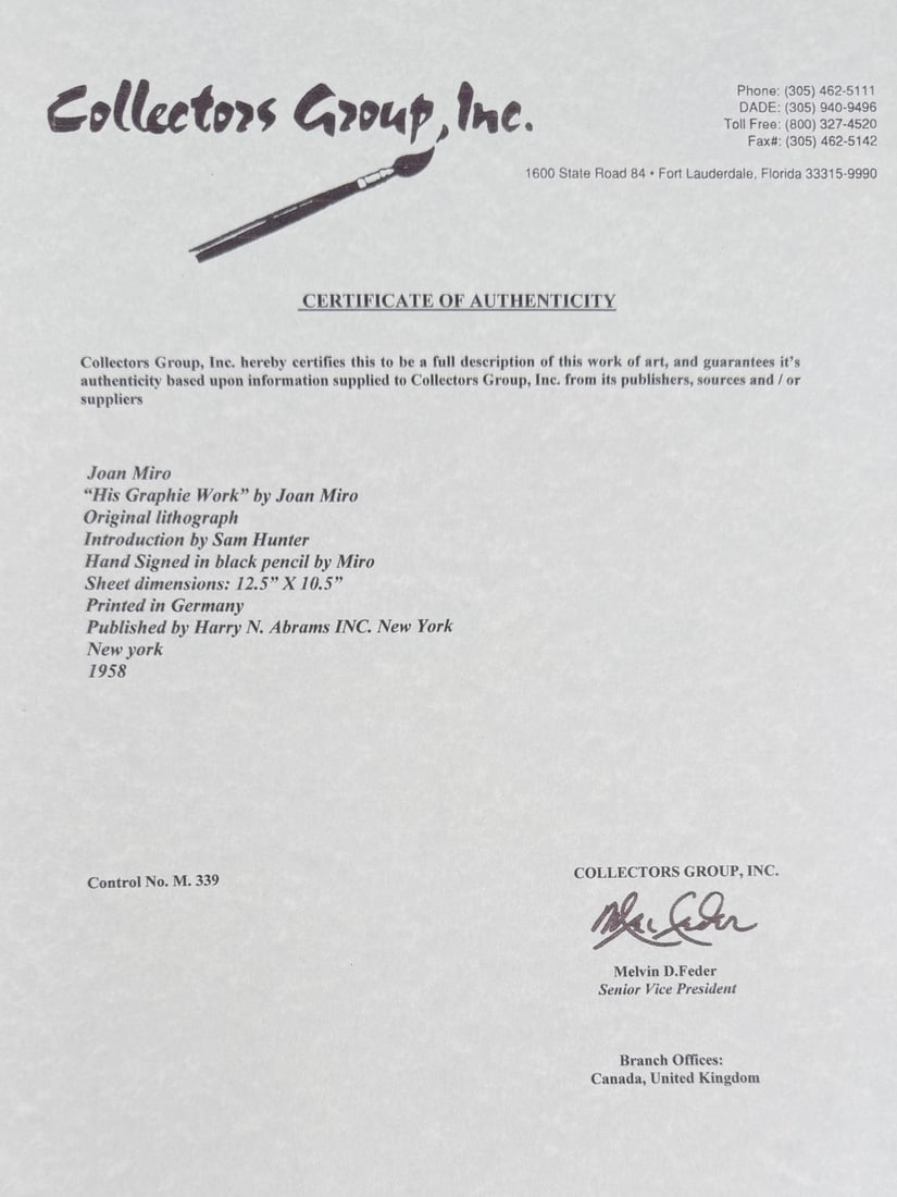 4pc Joan Miro Lithographs "His Graphie Work" COA - 9