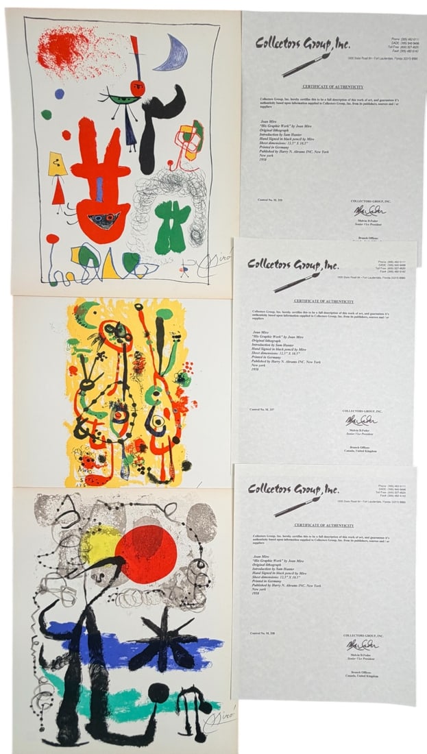 3pc Joan Miro "His Graphie Work" Lithographs COA (1 of 7)