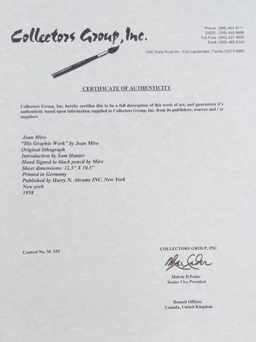 3pc Joan Miro "His Graphie Work" Lithographs COA - 3