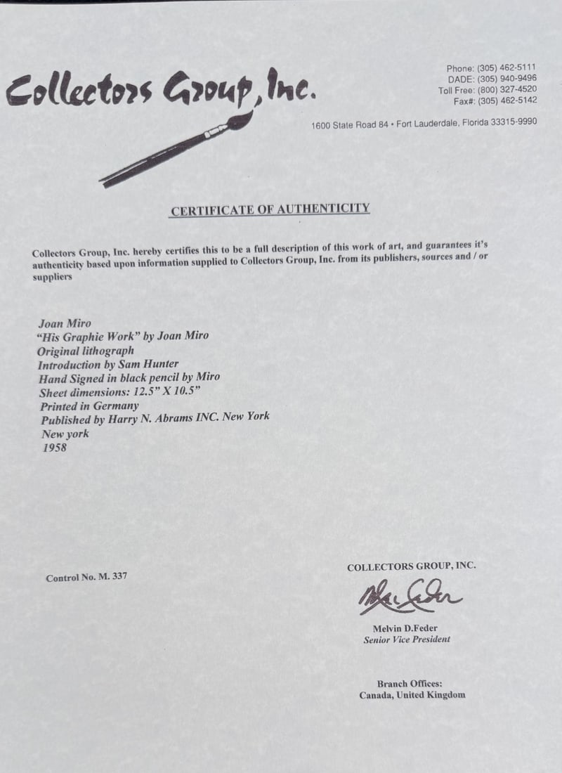 3pc Joan Miro "His Graphie Work" Lithographs COA - 5