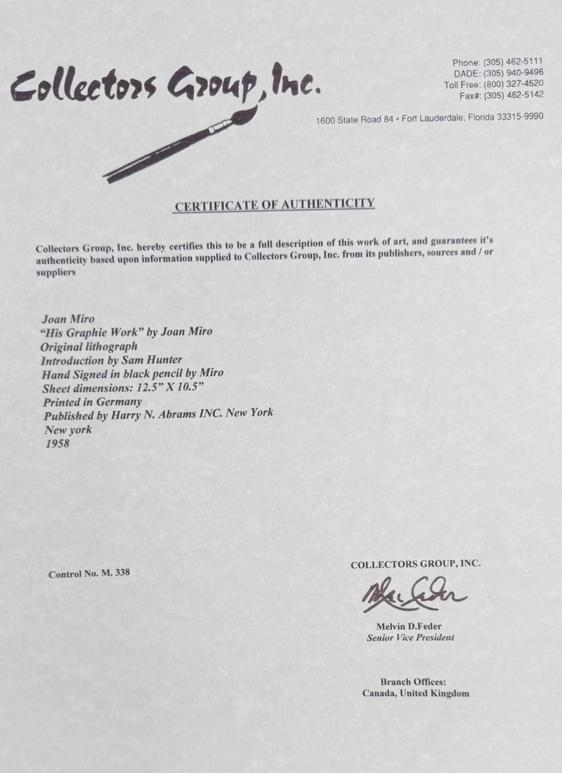 3pc Joan Miro "His Graphie Work" Lithographs COA - 7