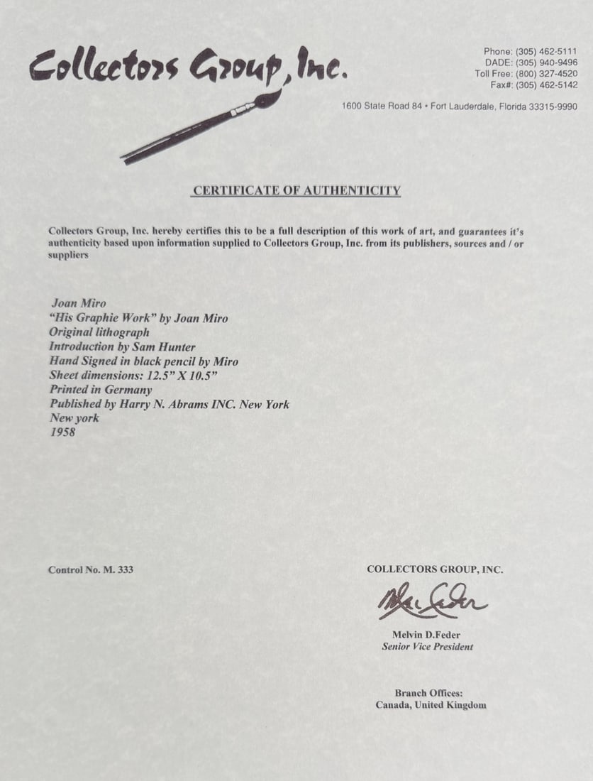 3pc Joan Miro "His Graphie Work" Lithographs COA - 4