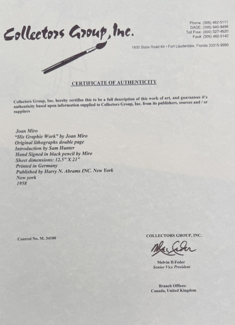 3pc Joan Miro "His Graphie Work" Lithographs COA - 6