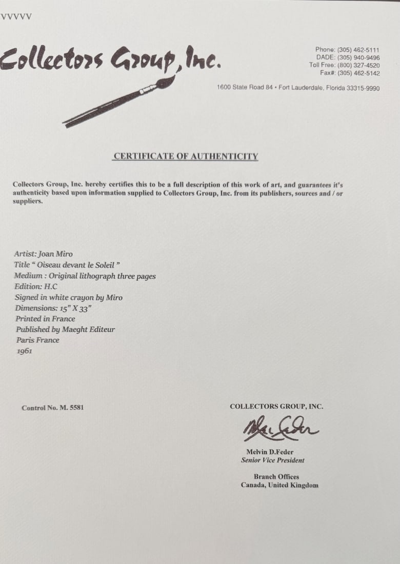 Joan Miro "Oiseau Devant le Soleil" HC Litho - 9