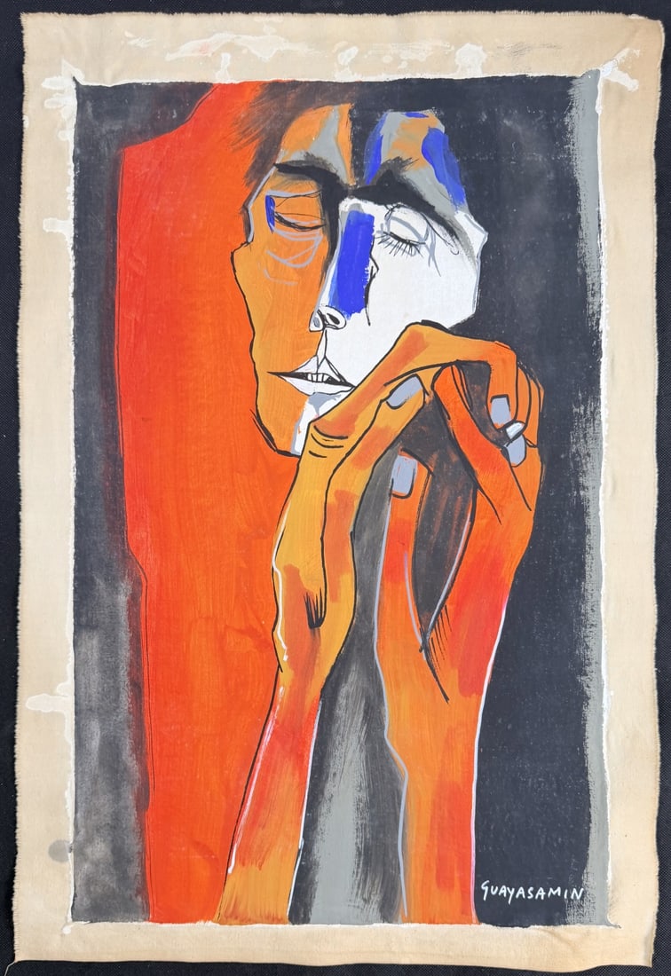 After Oswaldo Guayasamin Oil on Canvas: After Oswaldo Guayasamin oil on canvas. From the Age of Wrath and Age of Tenderness series. Excellent condition. Art measures 15" x 24", canvas measures 18" x 26.5".
