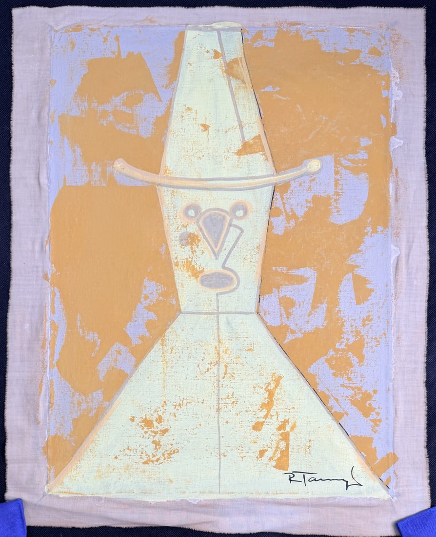 After Rufino Tamayo "Cabeza con Sombrero": After Rufino Tamayo color mixograph on canvas. Titled "Cabeza con Sombrero". Signed lower right. Excellent condition. Art measures 14.25" x 19.5", canvas measures 17.5" x 22".