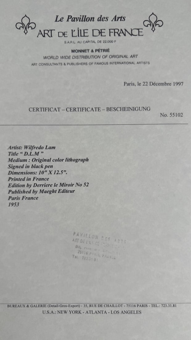 Wilfredo Lam "D.L.M." Original Color Lithograph - 7
