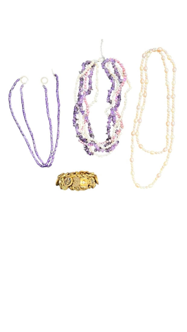 4pc Necklaces and Bracelet Pearls & Amethyst (1 of 19)