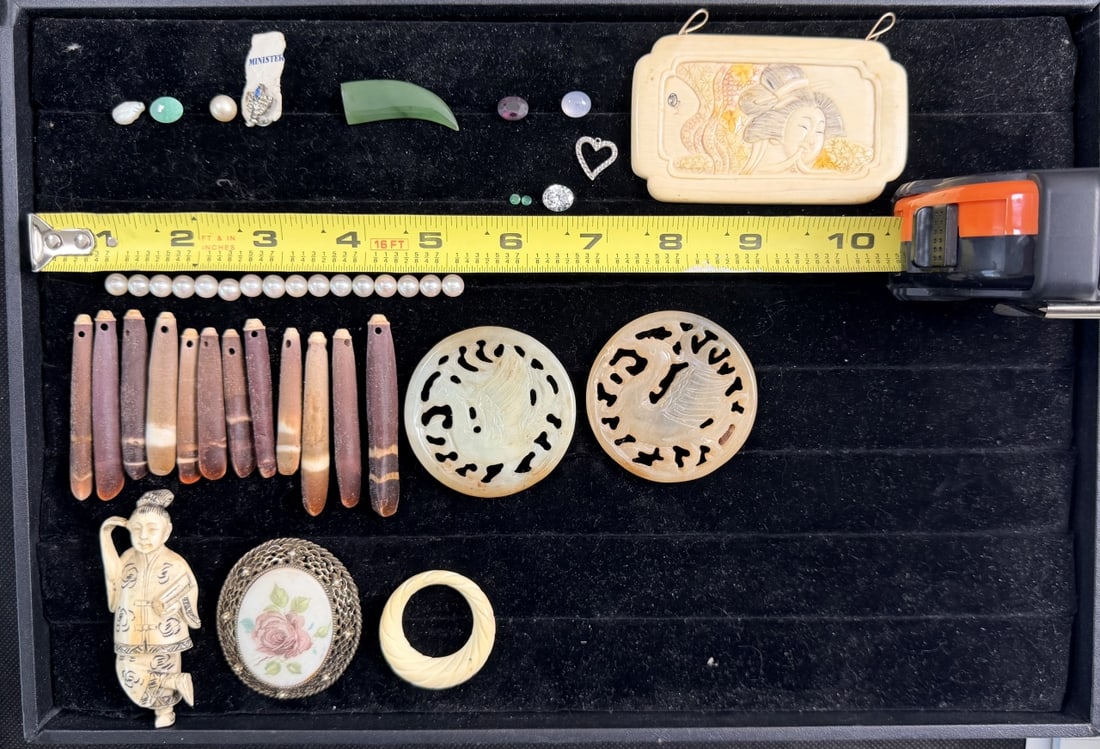 45pc Jewelry Porcupine Quills, Pearls, Emeralds, (1 of 14)