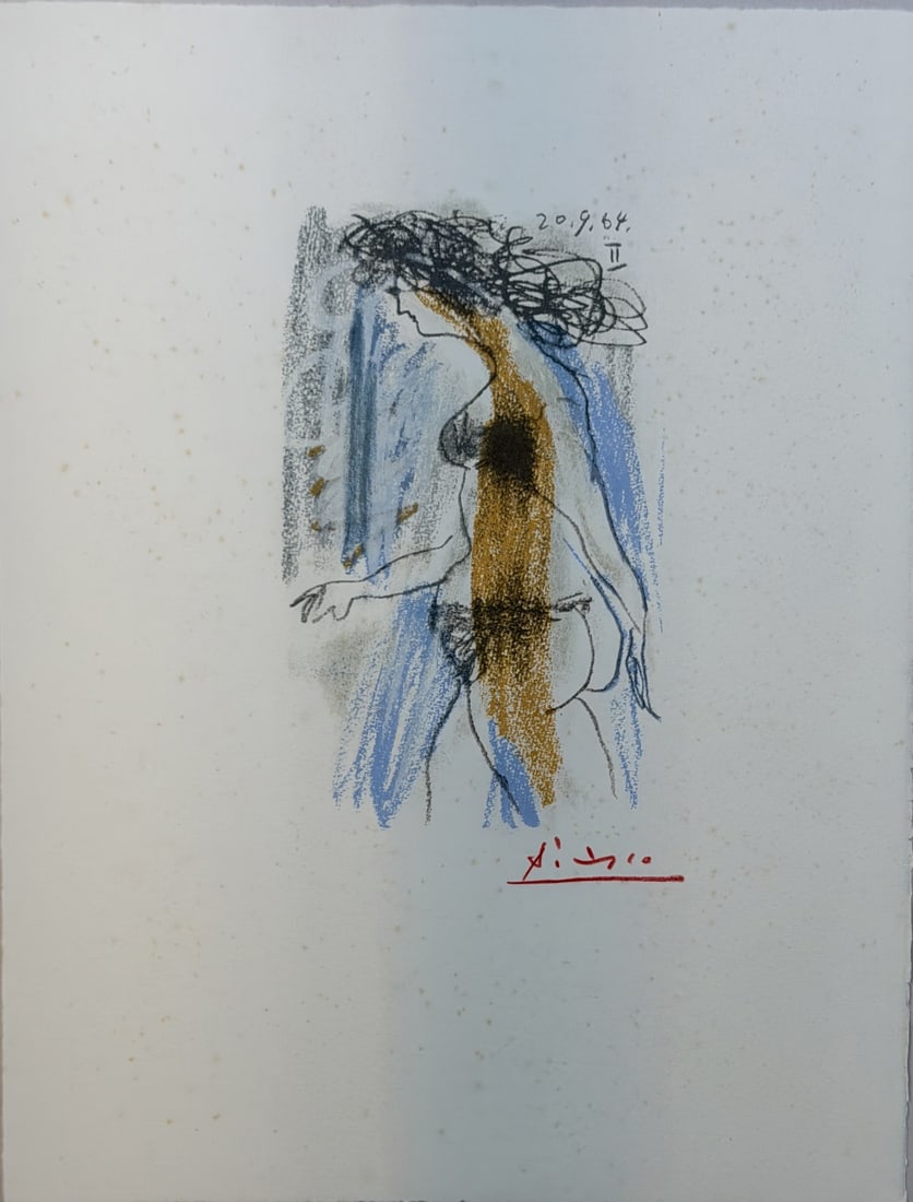 Pablo Picasso "Le Gout du Bonheur" Litho: Pablo Picasso "Le Gout du Bonheur" lithograph on d'Arches paper. Published by Harry N. Abrams, New York, 1970. Signed lower right. Includes copy of the portfolio number information. Excellent conditio