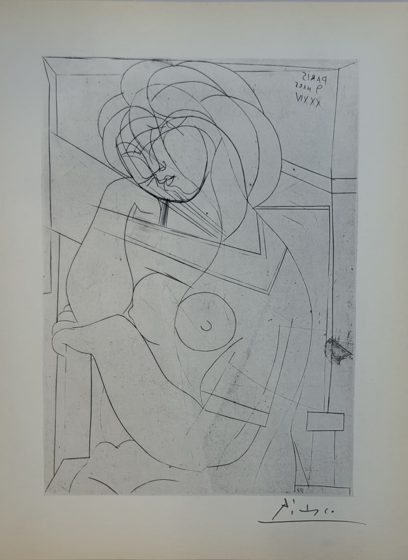 Pablo Picasso "Suite Vollard" Plate Hatje Edition: Pablo Picasso "Suite Vollard" Plate Hatje Edition 1956. Vintage plate from Suite Vollard by Pablo Picasso, published by Verlag Gerd Hatje, Stuttgart (1956). This elegant composition features Picasso&#
