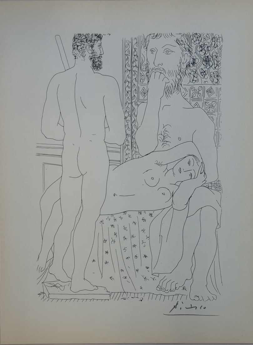 Pablo Picasso "Suite Vollard" Plate Hatje Edition: Pablo Picasso "Suite Vollard" Plate Hatje Edition 1956. Vintage plate from Suite Vollard by Pablo Picasso, published by Verlag Gerd Hatje, Stuttgart (1956). This elegant composition features Picasso&#