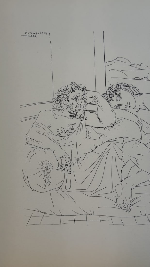 Pablo Picasso "Suite Vollard" Plate Hatje Edition: Pablo Picasso "Suite Vollard" Plate Hatje Edition 1956. Vintage plate from Suite Vollard by Pablo Picasso, published by Verlag Gerd Hatje, Stuttgart (1956). This elegant composition features Picasso&#
