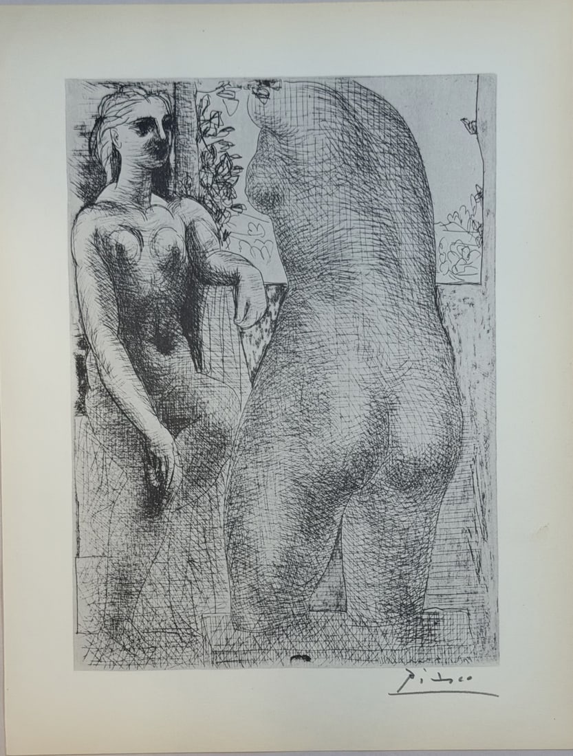 Pablo Picasso "Suite Vollard" Plate Hatje Edition: Pablo Picasso "Suite Vollard" Plate Hatje Edition 1956. Vintage plate from Suite Vollard by Pablo Picasso, published by Verlag Gerd Hatje, Stuttgart (1956). This elegant composition features Picasso&#