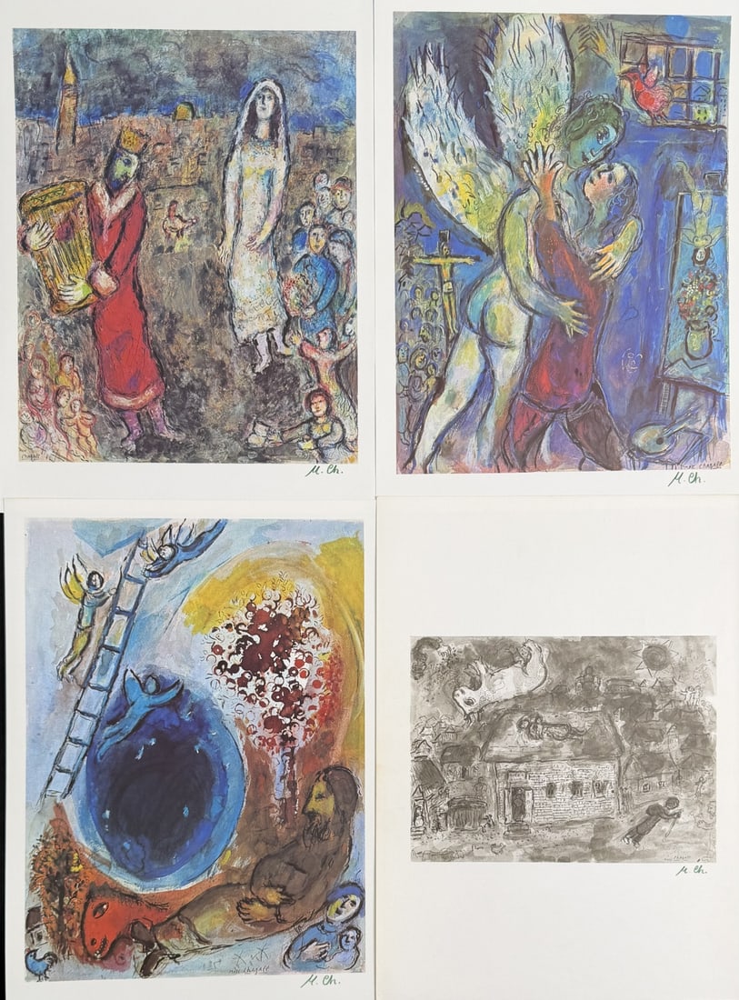 4pc Marc Chagall "Derriere Le Miroir" Lithos 1977: 4 Pieces Marc Chagall original lithographs. From Derriere Le Miroir series. Dated 1977. Maeght Editeur. Signed lower right. Excellent condition. Measure 11" x 15".
