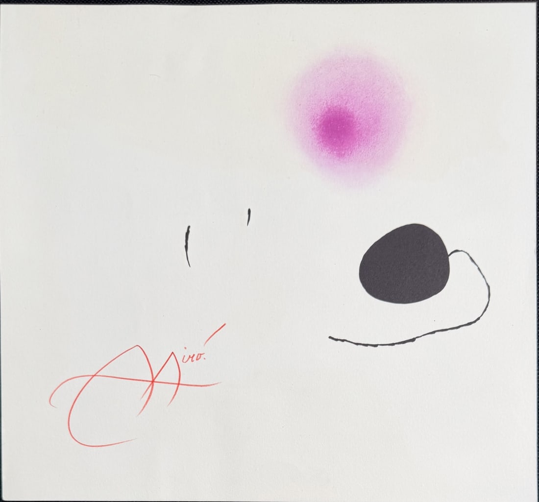Joan Miro "L'Enfance d'Ubu" Original Color LItho: Joan Miro original color lithograph. titled "L'Enfance d'Ubu" or "Ubu's Childhood". Published in Paris in 1975. Signed in red crayon. Two sided. Excellent condition. Measures 10 7/8" x 10 1/8".