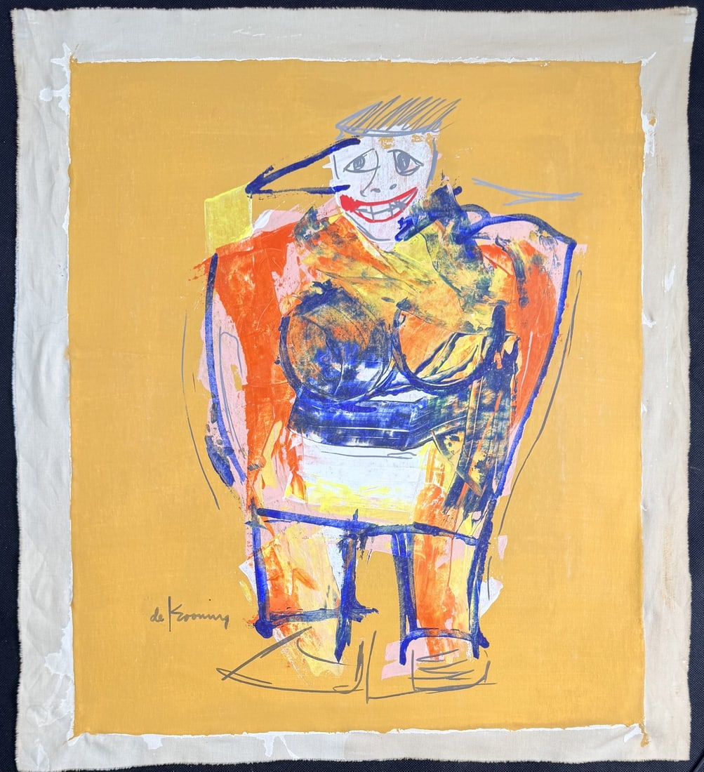 After Willem de Kooning "Woman" Series Mixed Media: After Willem de Kooning mixed media on canvas. From the "Woman" series. Signed lower left. Excellent condition. Art measures 18" x 21", canvas measures 21" x 23.5".