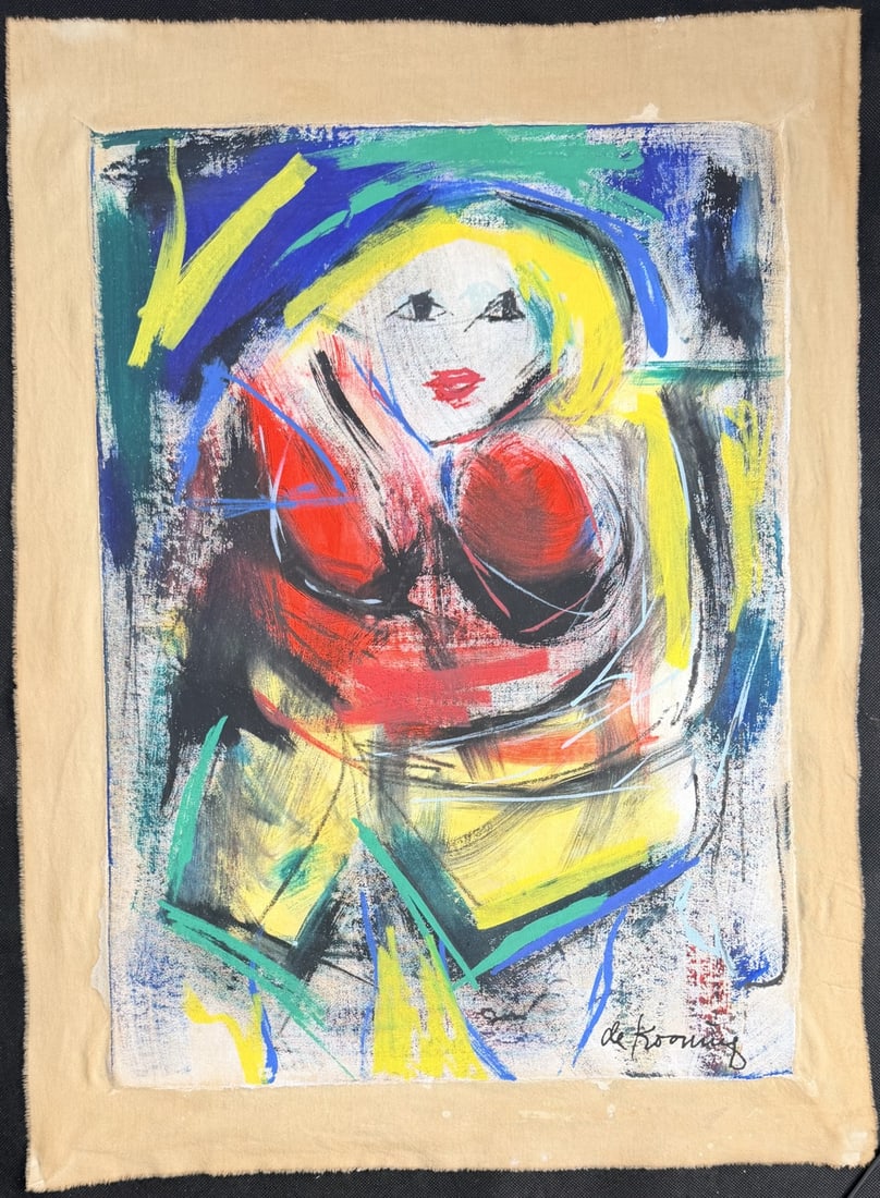After Willem de Kooning "Marilyn Monroe" Mixed: After Willem de Kooning mixed media on canvas. Titled "Marilyn Monroe" from "Woman" Series. Signed lower right. Excellent condition. Art measures 16" x 22", canvas measures 19" x 26".