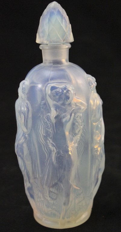 Sabino French Opalescent Perfume Bottle w/ Nudes: Sabine French opalescent perfume bottle with nudes. Signed Sabino France on bottom. Measurements: 2.5"d x 6" Period: 20th Century Artist: Sabino