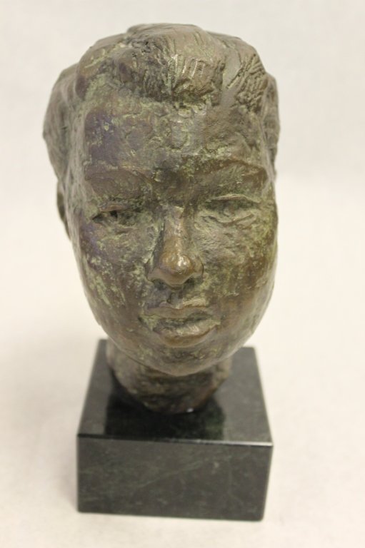 Chaim Gross Bronze Sculpture of Woman: Chaim Gross Bronze Sculpture of woman's head. Measurements: 4" x 4" x 10" Period: Early 20th Century Artist: Chaim Gross