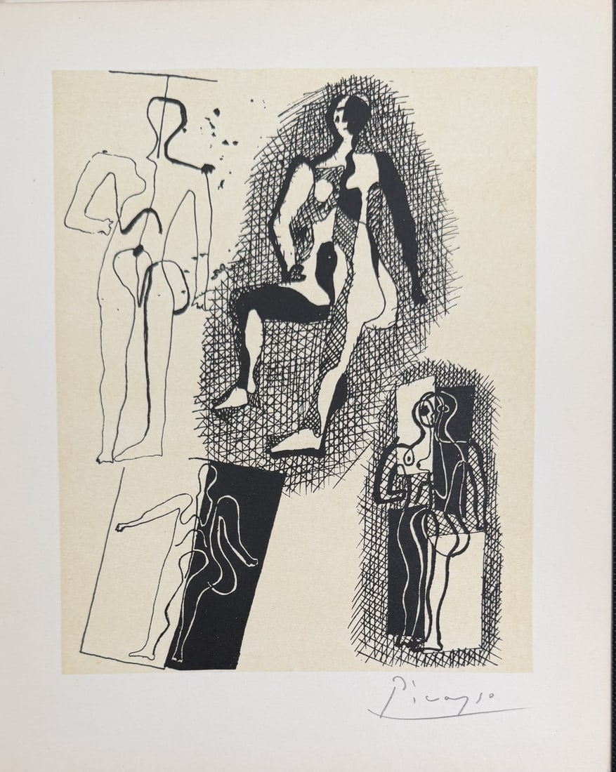 Pablo Picasso Cubist Figure Studies Dessins 64/100: Pablo Picasso (Spanish, 1881–1973)Original lithograph from the deluxe edition of Picasso Dessins by Waldemar George. Published by Editions des Quatre Chemins, Paris. Pencil signed lower right. D