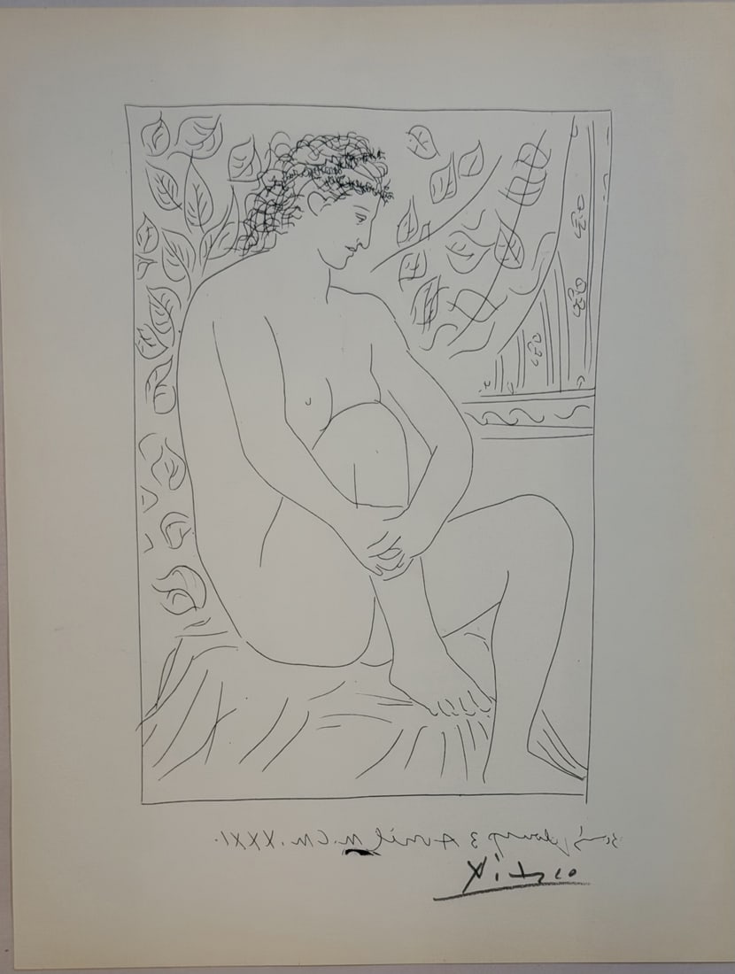 Pablo Picasso "Suite Vollard" Plate Hatje Edition: Pablo Picasso "Suite Vollard" Plate Hatje Edition 1956. Vintage plate from Suite Vollard by Pablo Picasso, published by Verlag Gerd Hatje, Stuttgart (1956). This elegant composition features Picasso&#