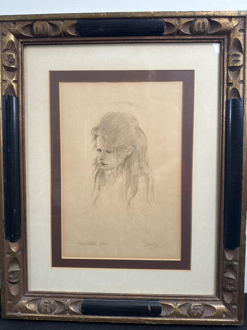 Sheldon Shelly Fink Litho 34/125 "Tallies Hair": Sheldon Fink Shelly Fink original lithograph. Titled "Tallies Hair". Signed in pencil lower right. Numbered 34/125 in pencil lower left. Titled in pencil lower left. Excellent condition. Art measures