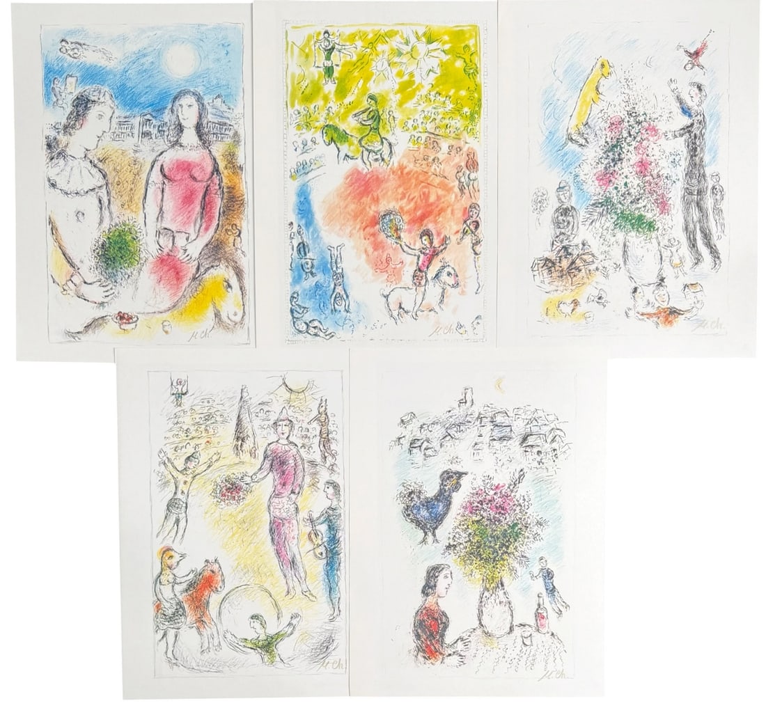 5pc Marc Chagall "Derriere Le Miroir" Lithographs: 5 Piece Marc Chagall original lithographs from "Derriere Le Miroir", 1981, Maeght Editeur. Signed lower right. Excellent condition. Each measure 11" x 15".