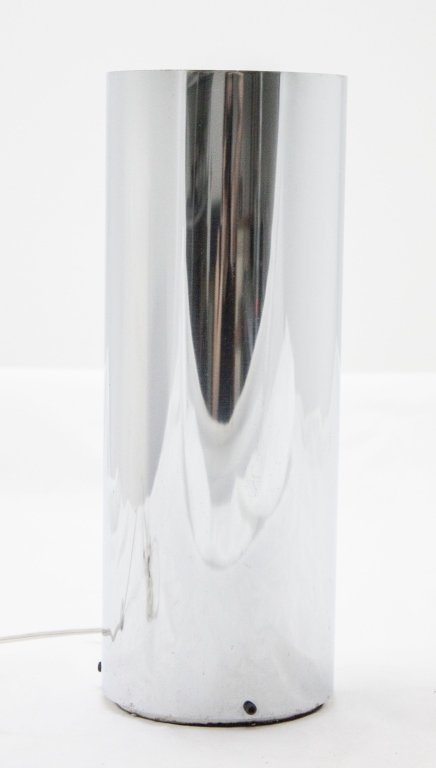 George Kovacs Cylindrical Chrome Table Lamp: George Kovacs Mid Century Modern Cylindrical Chrome Table Lamp Measures: 5.75 Diameter x 15.5" Tall" Measurements: See Description Period: Mid Century Modern Artist: George Kovacs
