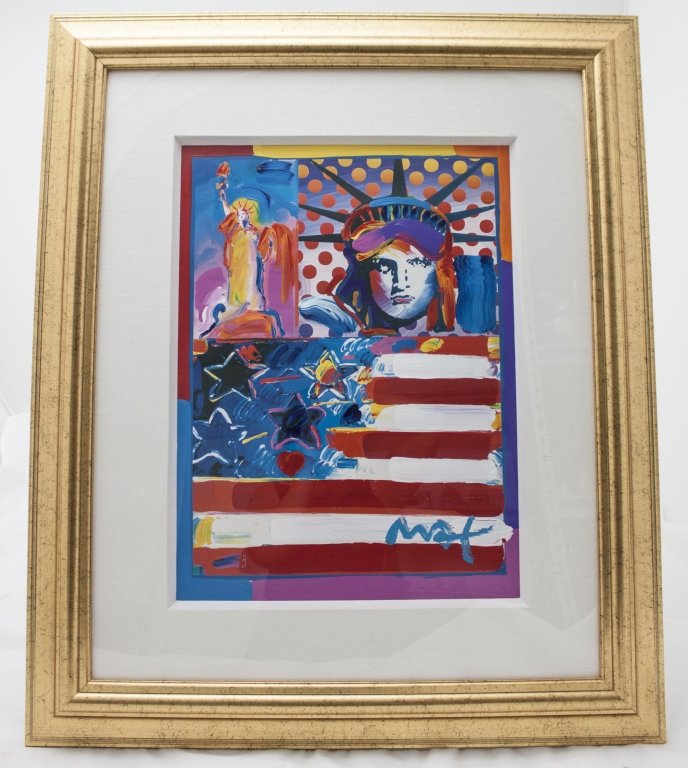 Peter Max God Bless America II" Mixed Media"